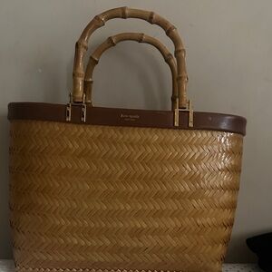 Kate Spade Tan Woven Tote with Bamboo Handles